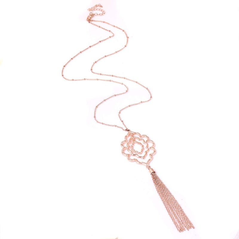 MOLOCH Long Necklaces For Woman Minimalist Geometric Circle Pendant Necklaces Bohemia Tassel Fringe Necklace Set Statement Pendant (rose gold) - Image 5